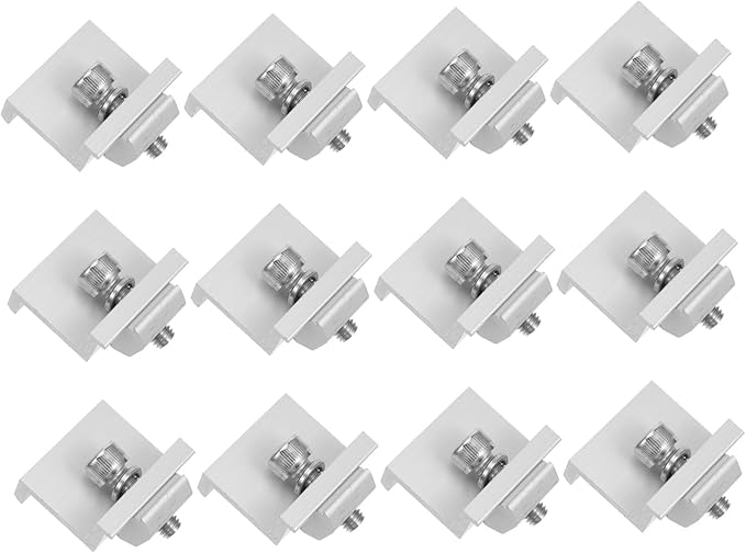 Milisten 12pcs Solar Panel Rack Clips Outdoor Fixed Buckle Bracket for Solar Panels Easy Installation Aluminum Alloy Mid End Clamp Components for Systems