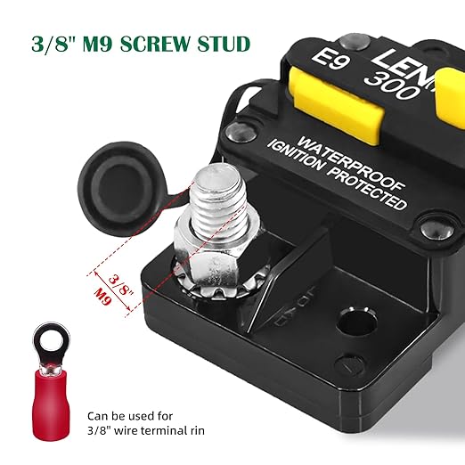LENKRAD 300amp Marine Circuit Breaker 12V RV 300A Thermal Circuit Breaker with Manual Reset Switch Button for Trolling RV Yacht, 12V - 48V DC, Waterproof, Surface Mount(300 Amp Boat Circuit Breaker)