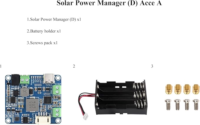 MPPT Solar Energy/Solar Power Manager Module for 6V~24V Solar Panel, Support Recharged from Solar Panel or USB Type-C Power Adapter, 5V/3A Output, Compatible with Raspberry Pi (with Battery Holder)