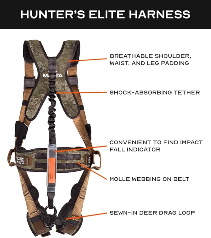 Malta Hunting Safety Hunter's Elite Safety Harness Set with Tree Strap, Deer Drag/Suspension Relief Strap