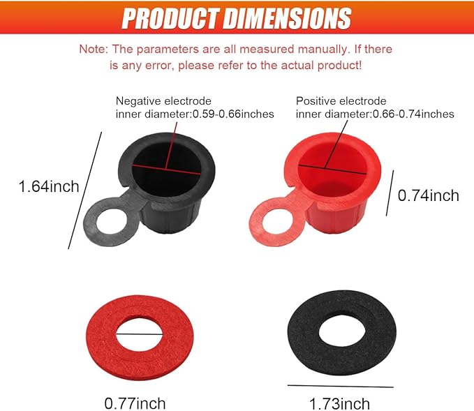 4PCS Battery Terminal Cover, Positive & Negative Pole Battery Top Post Cap with Shims, Universal Batteries Stud Terminal Insulator Protector for SUV, Sedan, Truck