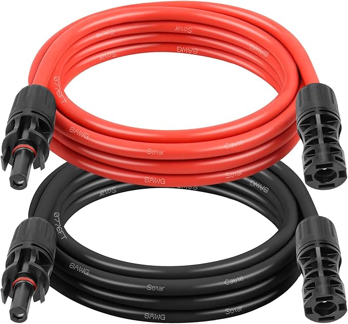 Solar Extension Cable 8AWG 5FT 2-Pack (Red + Black), PV Wire with Male/Female Solar Connectors, Weatherproof Solar Panel Wire for RV, Boat, Inverter, Off-Grid Systems