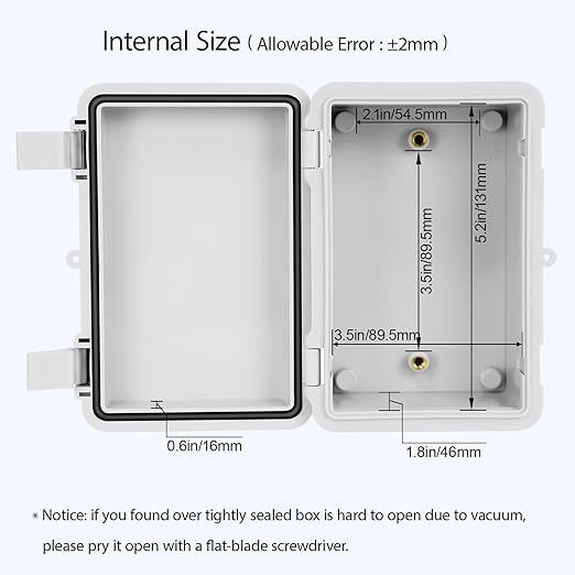 Junction Box, ABS Plastic IP65 Waterproof Dustproof Universal Electrical Enclosure, Hinged Shell Outdoor and Indoor Project Box, 5.9"x 3.9"x 2.8"(150x100x70mm), 2 Pack