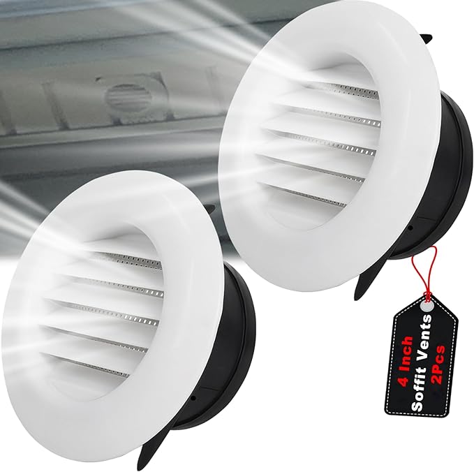 Wadoy 4 Inch Soffit Exhaust Vent Kit for Bathroom Exhaust Fan, Round Vent Cover Air Vents with Built-in a Fly Screen for Bathroom Office Home Eve Dryer Vents