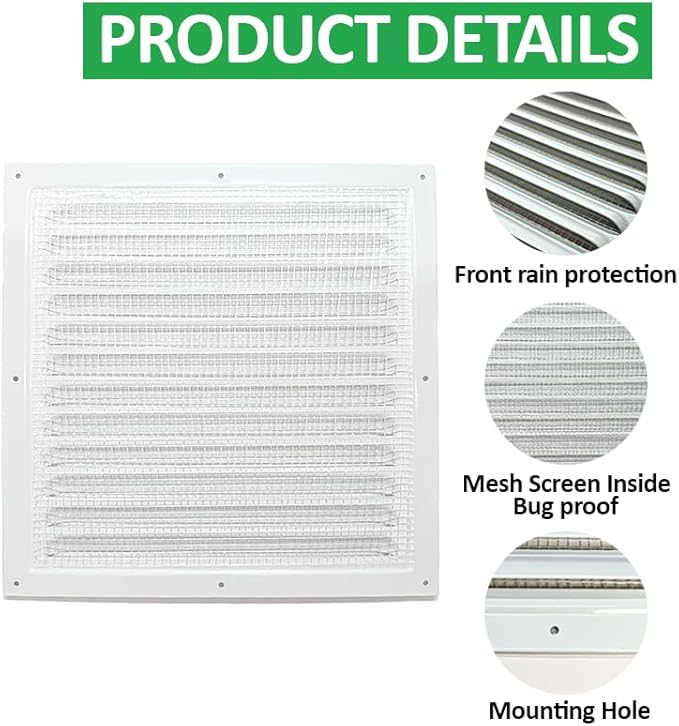 2pcs Attic Vents Gable Vents for Shed Shed Vent Kit with Screen Mesh Square Vent Louvered Vent Grille for Storage Shed Garage Ceiling Exterior Door House Attic (White,10 x 10 Inch)