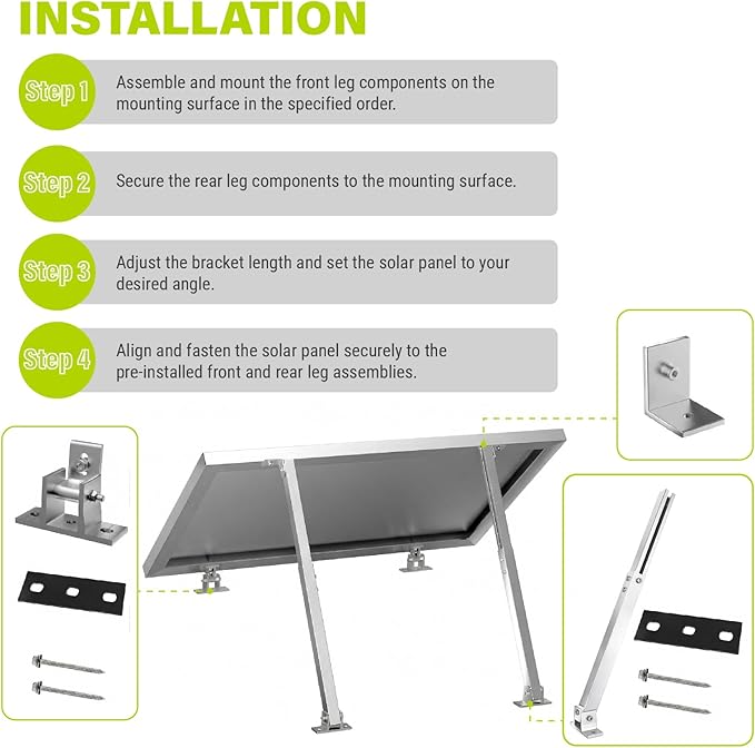 Newpowa Adjustable Solar Panel Tilt Mount Brackets, 15-30 Degree Tilt, Heavy Duty Aluminum Alloy Solar Panel Mounting Support, Compatible with 50-400W Solar Panels, Perfect for Roof, RV (Mount Only)