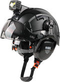 GREEN DEVIL Hard Hat Safety Helmet with Rechargeable Headlamp Light and Visor Ear Muffs Vented Work Hardhat ANSI Z89.1 Cascos De Construccion for Industrial Construction Forestry