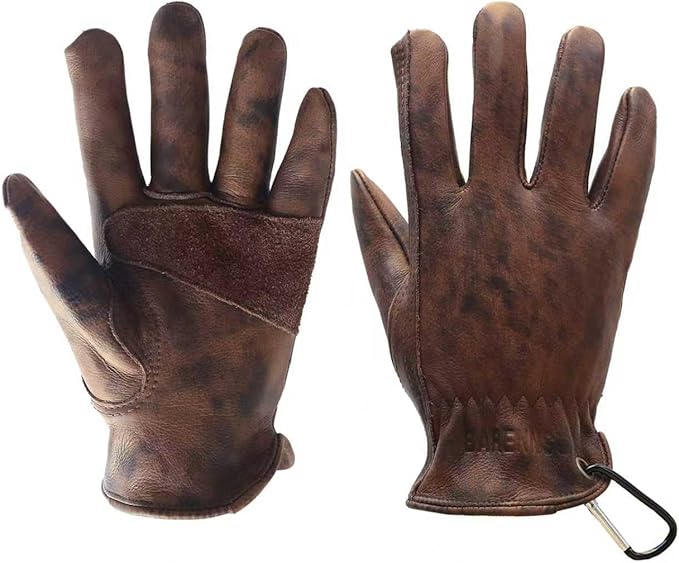 Leather Work Gloves for Men, Genuine Cowhide Men's Leather Gloves, Ideal for Construction, Outdoors work