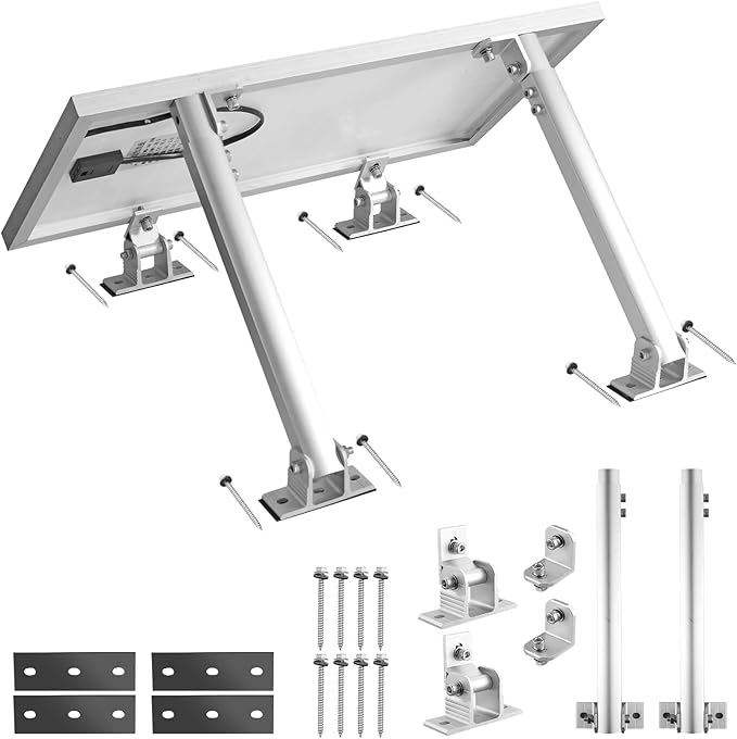 Anbte 1 Set Adjustable Solar Panel Tilt Mount Brackets, 15-30° Adjustable Aluminum Solar Mounting Brackets Support 50W 70W 100W 150W 200W 300W 400W Panels, for Flat Surface, RV, Roof, Boat, Silver