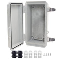 IP67Junction Box, ABS Plastic Outdoor Waterproof Box Electrical Enclosure with Stainless Steel Latch, Hinged Cover Electric Box with Mounting Plate 8.3"x4.3"x3"