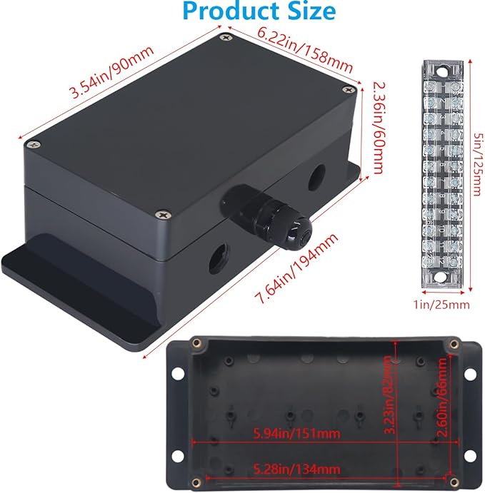 Project BoxI P67 Outdoor Waterproof box Electronic Junction Box with 15A 600V 12P Barrier Terminal 3IN/3Out Electrical Boxes 6.2x3.5x2.4 inch
