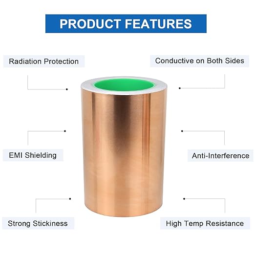 BOMEI PACK Copper Tape 6inch x 66ft with Conductive Adhesive for Guitars and Shielding, Slugs,Stained Glass, Electrical Repairs, Grounding,1 Pack