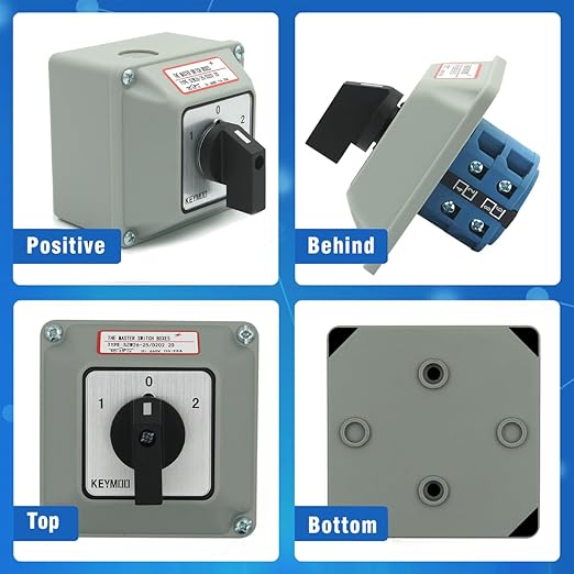 25A Rotary Changeover Switch with Exterior Box for Solar Power System, 3 Position 2 Phase 8 Terminals, 2-Way 2NO 2NC Universal Selector Switch 25/D202.2D