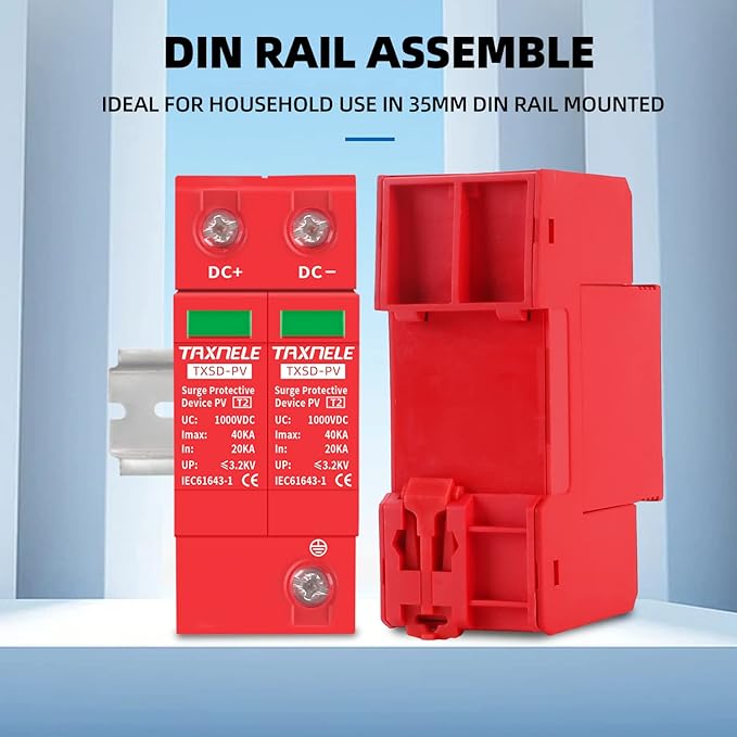 Surge Protective Arrester Device Rail Installation 2P DC SPD 1000V 600V Photovoltaic Lightning Protector House Surge Protective Low-Voltage Arrester Device 40KA (DC 800V)