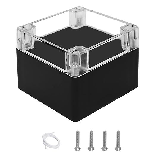 LeMotech Project Box ABS Plastic IP65 Waterproof Dustproof Electrical Junction Box with Clear Cover Outdoor Enclosure for Electronics, Black 4.7"x 4.7"x 3.5"(120x120x90mm)(Pack of 1)