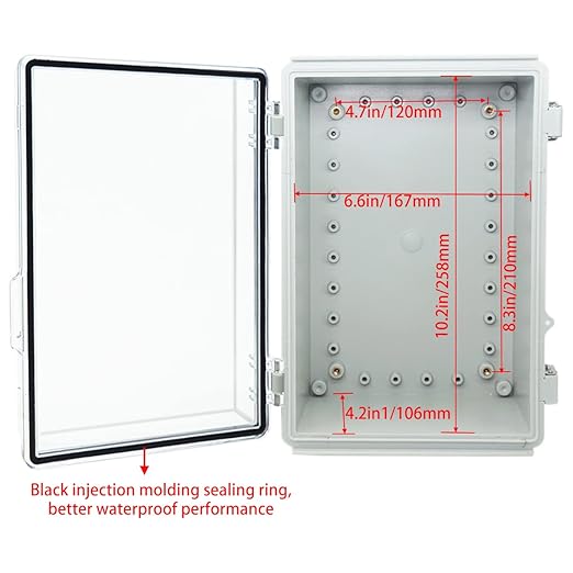 Junction Box, Hinged Clear Cover Stainless Steel Latch IP67 Waterproof ABS Project Box with 2 Cable Glands,Electrical Box Enclosure with Mounting Plate & Wall Bracket 11x7.5x5.5inch