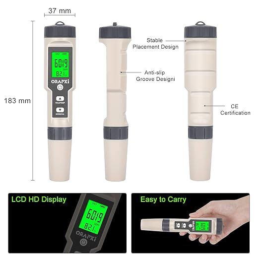 Digital Salinity Tester for Salt Water - Waterproof IP67 Salinity Meter with ATC Large Range 0-200ppt Saltwater Tester for Seawater, Aquariums, Marine Monitoring, and Koi Fish Pond by ORAPXI