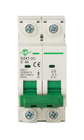 DC Miniature Circuit Breaker, 2 Pole 40 Amp, 250V-500VDC, 6kA Din Rail Mount Breaker with Thermal Magnetic Trip, DZ47-63 C40 2P, DC Solar MCB