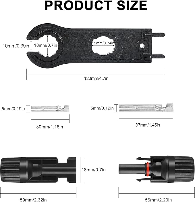 40PCS MC4 Solar Panel Connectors, MC4 Male/Female 1000V Solar Panel Cable Connectors IP67 Waterproof, with 2 Pcs Assembly Spanners for Solar Cable PV Systems