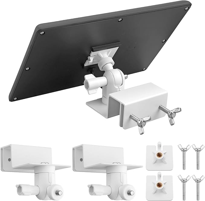 Anbte 2PCS Adjustable Gutter Mount for Ring Solar Panels & Security Cameras, Aluminum Solar Bracket with Standard 1/4 inch-20 Threaded Bracket, Weatherproof, Outdoor Wall Mounting Accessories, White