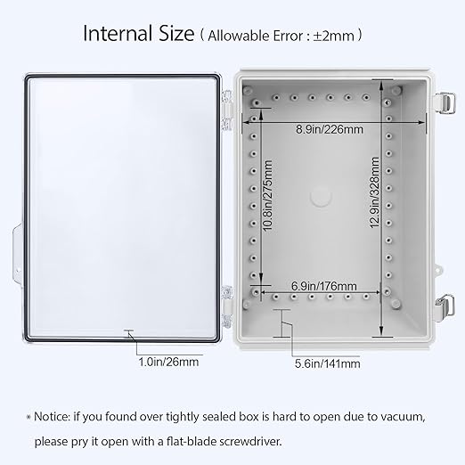 LeMotech Electrical Box, IP67 Waterproof Hinged Clear Cover Stainless Steel Latch Junction Box, ABS Plastic Electrical Enclosure with Mounting Plate,Wall Brackets, Cable Glands,13.8"x9.8"x5.9", Grey