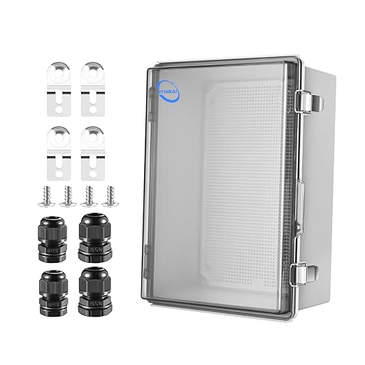 Waterproof Outdoor IP67 Junction Box (13.8"x9.8"x5.9") with Mounting Plate, Hinged Clear Cover and Wall Brackets - Weatherproof ABS Plastic Electrical Enclosure for DIY Projects(350x250x150mm)
