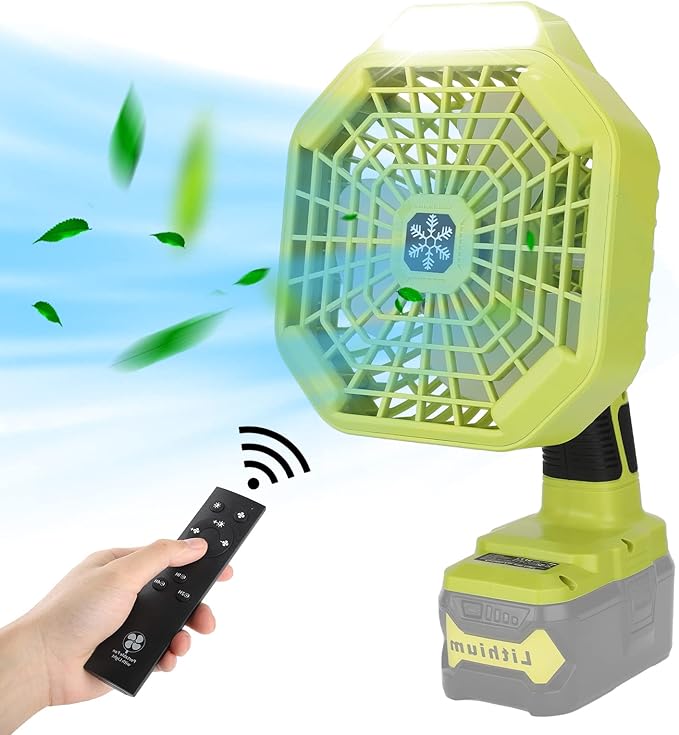 Taingwei Cordless Fan with Remote for Ryobi 18v Battery,Portable Fan with 3 Energy Efficient Speed Settings and Dimmable Led Light (TOOL ONLY)