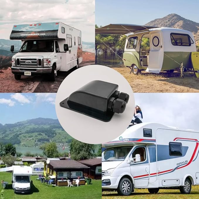 Black Waterproof Solar Cable Entry Gland, Double Cable Entry Gland for All Cable Types 6mm² to 12mm² for Solar Panels on RV Camper Van Travel Trailer Boat Cabin (Pack of 2)