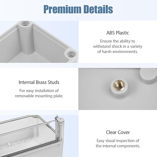 LeMotech Junction Box IP67 Waterproof Dustproof Electrical Box Project Box DIY Enclosure Gray with Transparent Clear Cover, External Size 11x7.5x7.1in (280x190x180mm)