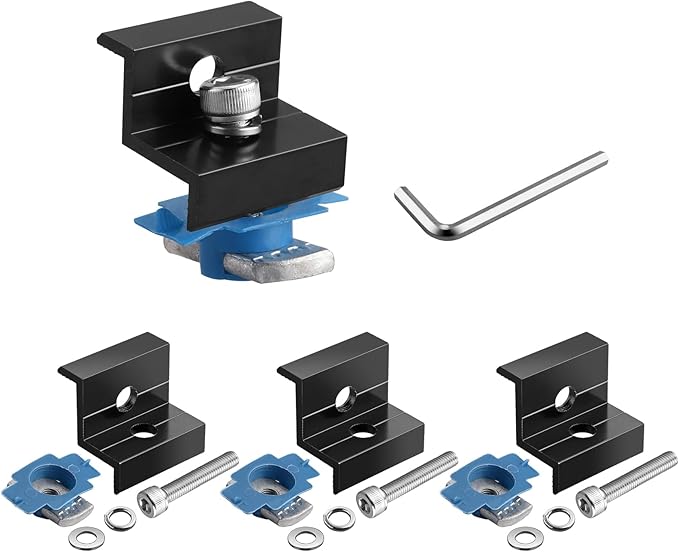 Anbte 4pcs Solar Panel End Clamp for Standard Unistrut, Aluminum 30mm/35mm Solar Panel Brackets with Nuts Bolts, Solar Panel Mounting Kit for Metal Roof, Tin Roof, Flat Roof, Sheet Roof, Black