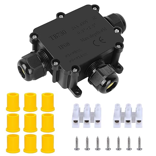 3-Way T-Shaped Waterproof Junction Box - IP68 Rated, Fits Wire Range 4-15 mm, Open Splice Outdoor Underground Electrical Box - 1 Pack