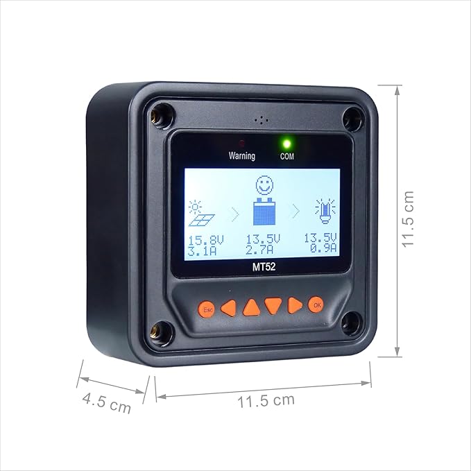 EPEVER MT52 Remote Meter for MPPT Solar Charge Controller 10/20/30/40A ,50/60/80/100A LCD Display Monitoring Setting Datas of Solar Panel Battery Regulator System (MT52)