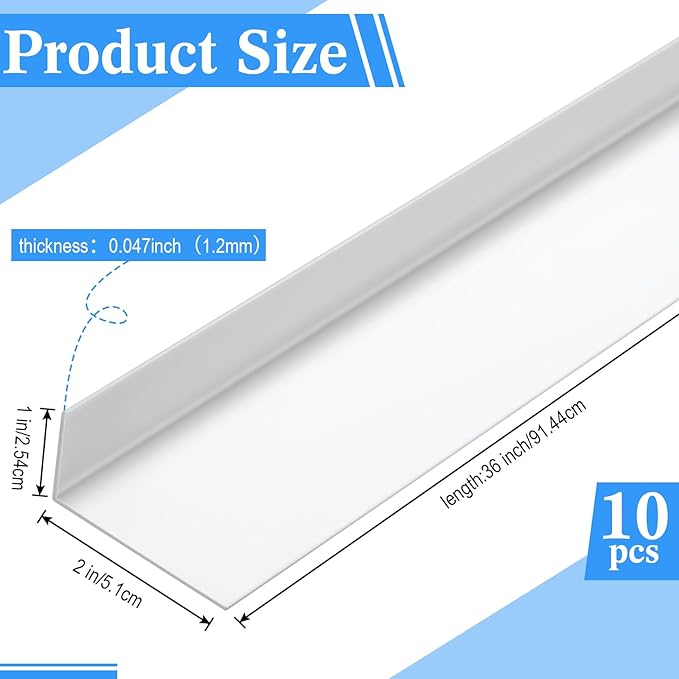 Sasylvia 10 Pcs 2 x 1 x 36 Inches Wall Corner Protector Guards, Avoid Scratching Scuffs, White Vinyl Corner Trim Molding, Ease Install & Cleaning for Door Countertop Furniture Cabinet Protection