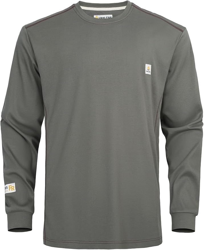 FR Shirts for Men CAT2/HRC2 6.5oz Lightweight Fire Resistant Shirts for Men Long Sleeve Crewneck T-Shirt
