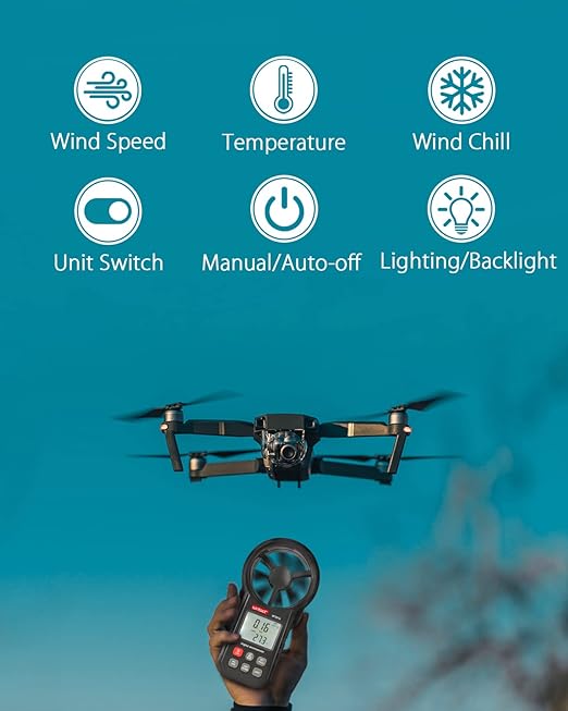 Wintact Handheld Anemometer, Digital Vane Wind Speed Meter Gauge, Air Flow Velocity Tester with Measuring Wind Temperature 14℉ to 113℉ for House HVAC Duct Outdoor Kite Boat Sailing Surfing