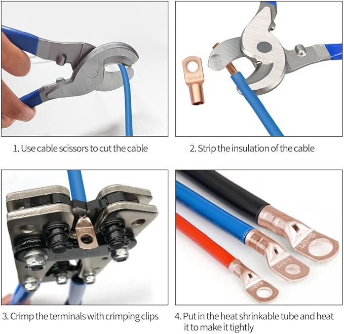Battery Cable Lug Crimping Tool, Wire Crimper Tool with Cable Cutter for AWG 10-1/0 Electrical Lug Crimper, Heavy Duty Wire Lugs, Battery Terminal, Copper Lugs