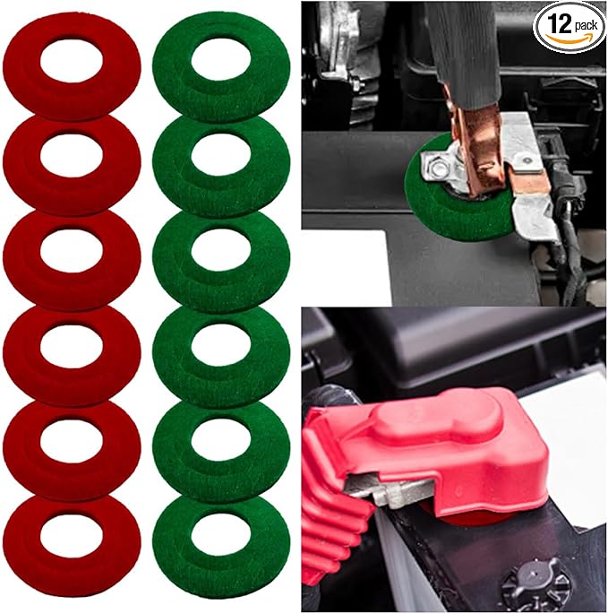 12PCS Battery Terminal Washer Pad, Anti Corrosion Washers, Fiber Washers Battery Top & Side Terminal Protector (Redgreen)