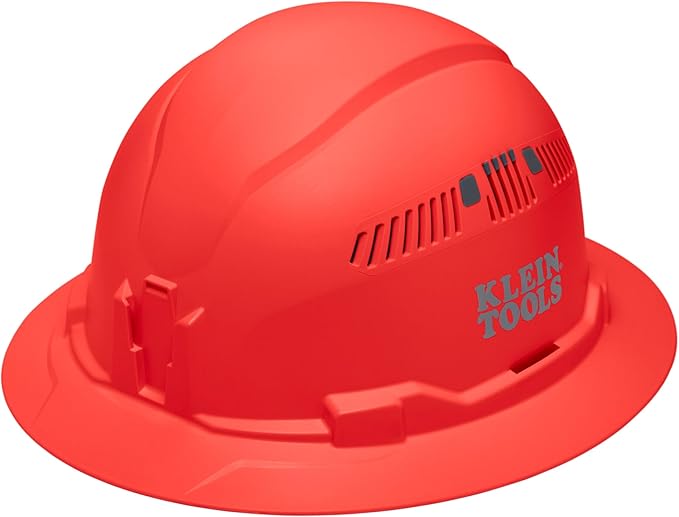 Klein Tools 60861BR Hard Hat, Vented, Full Brim Style, Padded, Self-Wicking Odor-Resistant Sweatband, Orange