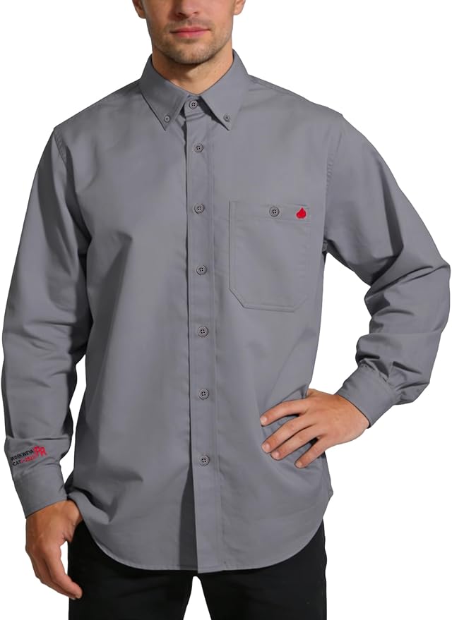 WORKWEYA FR Welding Shirts 7.5oz Cotton Button Down Flame Resistant Shirt for Men