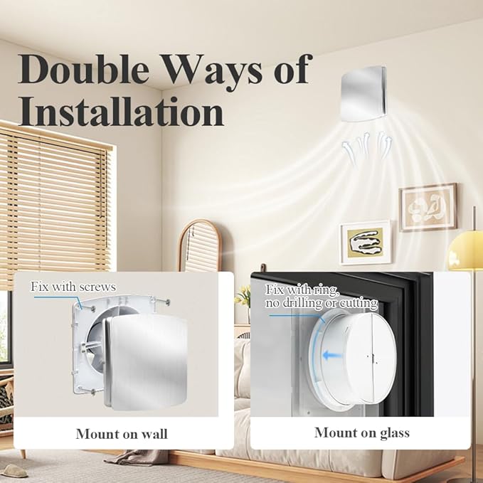 WiseWater Bathroom Exhaust Fan, 110V ac 140CFM 6” Duct 7.6" Panel Extractor Fan, Ceiling&Wall Mounted Ventilation Fan for Bathroom, Laundry Room, Office