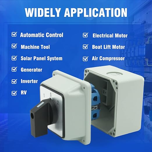 KEYMOO 20A Rotary Changeover Switch, 3 Position 2 Phase 8 Terminals, ON-Off-ON Universal Selector Switch,CE 20/D202.2D (Switch & Exterior Box)