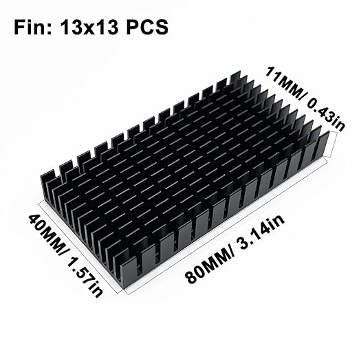 2Pcs 40mm Heatsink 80 x 40 x 11mm/ 3.15 x 1.57 x 0.44 inche Aluminum Heat Sink Radiator Cooler with Thermal Conductive Adhesive Tape/Pad Cooling Fin for Cooler Electronics CPU Led, Black