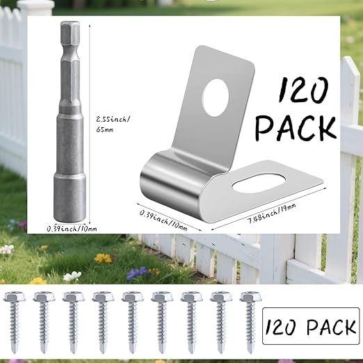 Wire Fence Clips 120 PCS丨Fence Wire Clamps Stainless Steel Agricultural Fencing Mounting Clips with 120 Pcs Stainless Steel Screws for 12-16 Gauge Welded Clamps to Wood, Metal or Vinyl Railings