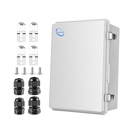 Waterproof Outdoor IP67 Junction Box (13.8"x9.8"x5.9") with Mounting Plate, Hinged Grey Cover and Wall Brackets - Weatherproof ABS Plastic Electrical Enclosure for DIY Projects (350x250x150mm)