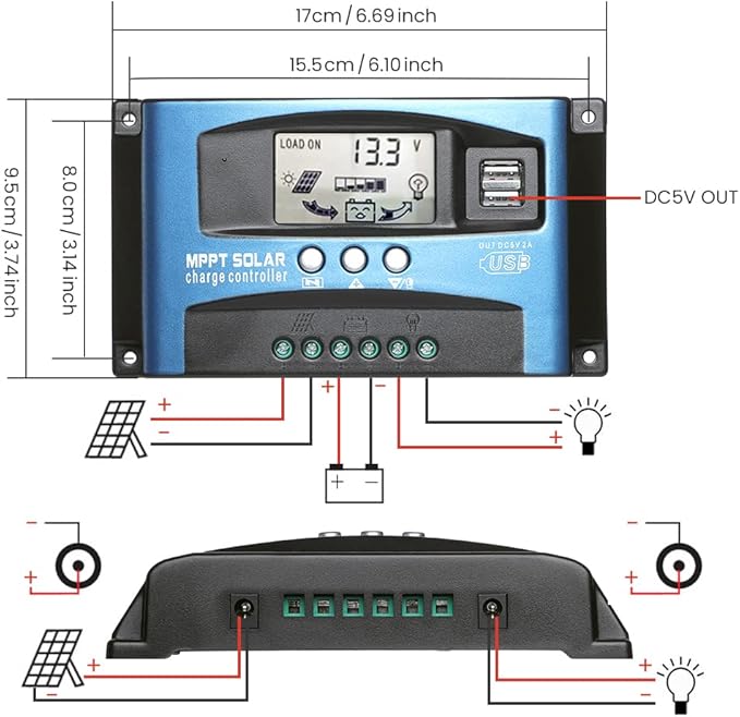 SUNYIMA 100A MPPT Solar Charge Controller with LCD Display Dual USB Multiple Load Control Modes,New Mppt Technical Maximum Charging Current (100A)