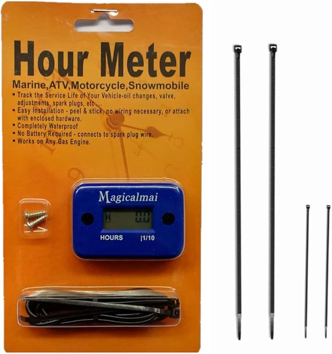 Inductive Hour Meter for Gas Engine Generator Lawn Mower Pressure Washer Marine ATV Boat Outboard Motor Dirt Bike Motorcycle Waterproof Hr Meters - Blue