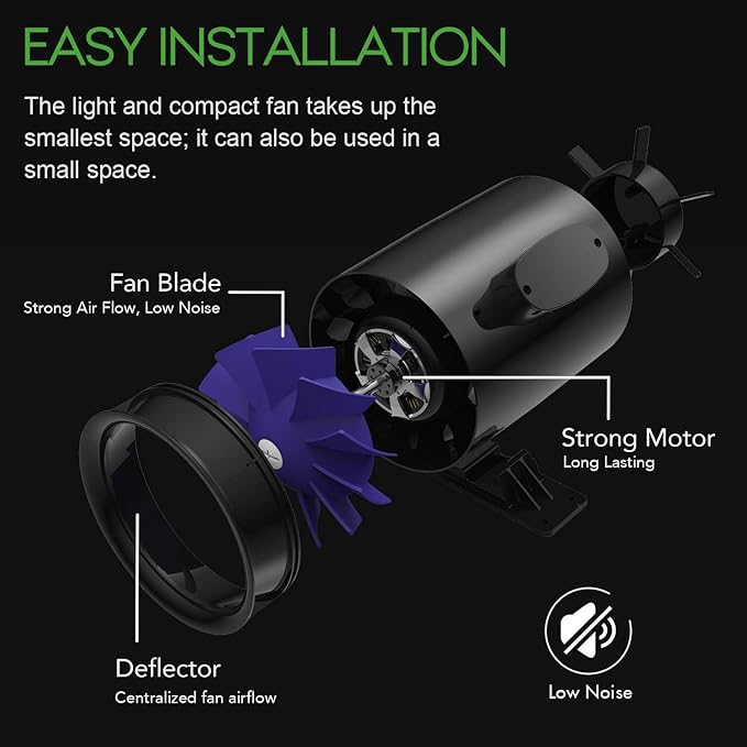 iPower Silent Inline Duct Ventilation Booster Fan 6 Inch 300 CFM Quiet Vent Exhaust Blower for Hydroponics Grow Tent Greenhouse Kitchen Bathroom, 2 Pack, Black