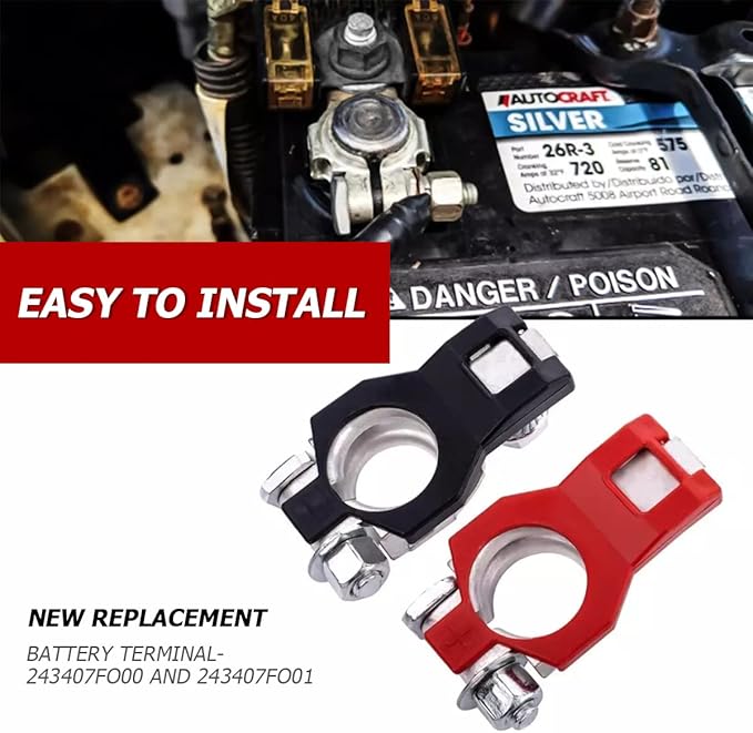 zipelo Battery Terminal Connector, Top Post Battery Cable Terminal Clamp Set, Positive and Negative 1 Pair, Good Contact and Corrosion Resistance (Style I, 2PCS)