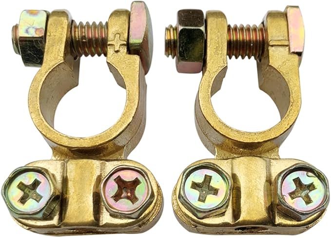 Brass Battery Terminals Connectors Clamp, Ampper Top Post Battery Terminal Protector Set for Vehicle and Boat (1 Pair)
