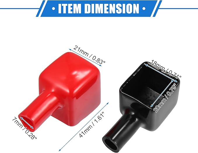 1 Pair Battery Terminal Insulation Covers, 7mm 0.28" Car Battery Positive Negative Post Cap Universal for Motorcycle Truck Durable PVC Red Black